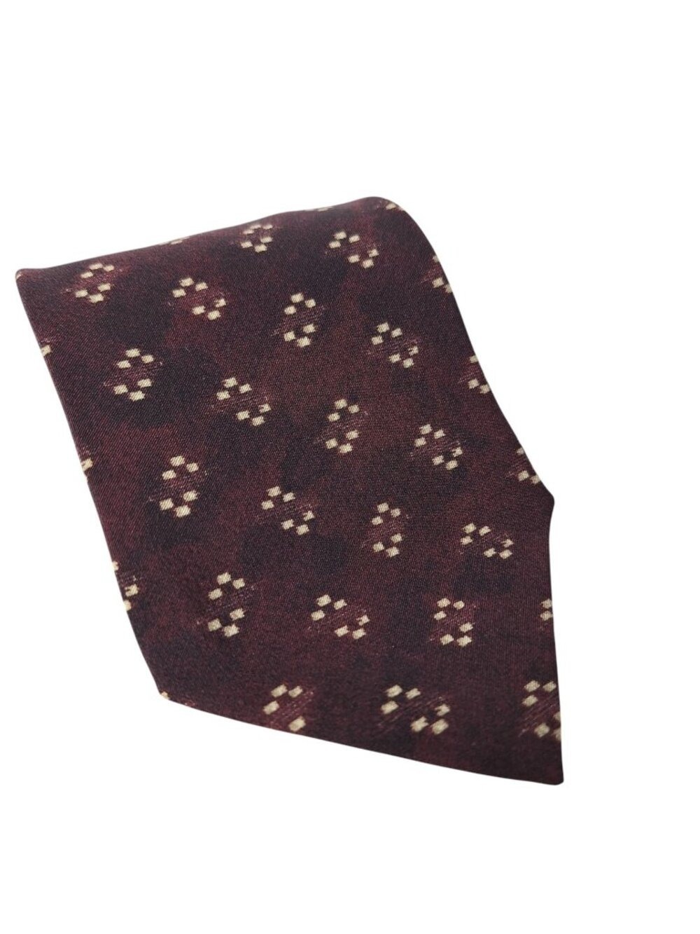 Hugo Boss Silk Tie Burgundy Tan Diamond Geometric Italy